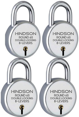 HINDSON Round 65mm 8 Levers with 3 Keys each Padlock (pack 4) Padlock(Silver)