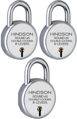 HINDSON Round 65mm 8 Levers with 3 Keys Padlock (pack 3) Padlock(Silver)