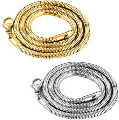 Uniqon (Set Of 2pc) CMB7831 5mm Width 55 CM Long Thick Snake Necklace Herringbone Chain Silver, Gold-plated Plated Stainless Steel Chain