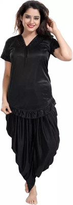WONDERBELLA Women Solid Black Night Suit Set