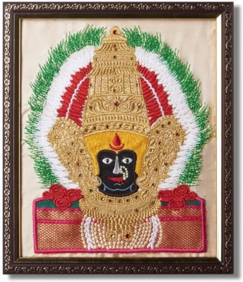 Seemly Devi Mahalaxmi (Zari Thread) Embroidery 8.6 inch x 10.6 inch Painting(With Frame)