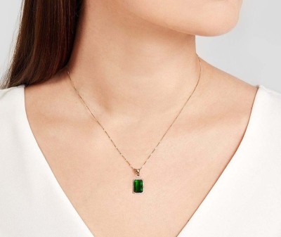 Syfer Crystal Pendant for Girl and Women Green Stone Necklace Silver Stainless Steel Pendant