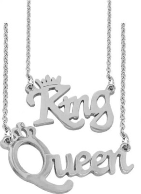 Jagsun King Queen Couple Pendant for Girl and Boy Valentine day Gift Couple Locket Silver Stainless Steel Pendant Set