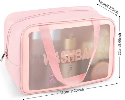 Relvix Wash Make Up Bag PVC Waterproof Zippered Cosmetic Bag(Pink) Travel Toiletry Kit(Pink)
