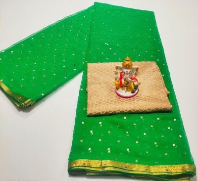 REDFISH Embellished Daily Wear Chiffon Saree(Light Green)