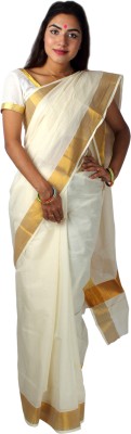 jagasree collections Woven Kasavu Pure Cotton Saree(Gold)