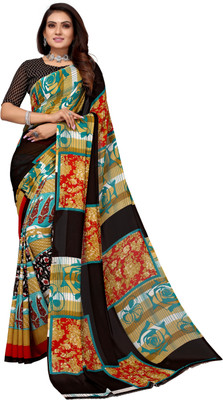 RENSILAFAB Printed Daily Wear Georgette Saree(Black)