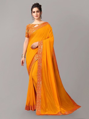 Fourleaf Embellished, Woven Banarasi Silk Blend Saree(Mustard)