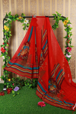 Suntex Printed Bandhani Georgette Saree(Red)