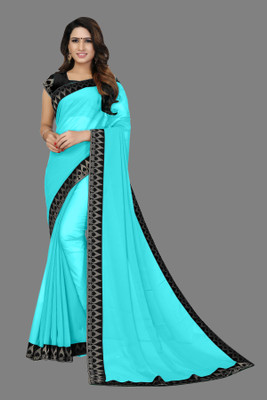 Aai shree khodiyar Solid/Plain Daily Wear Georgette Saree(Blue)
