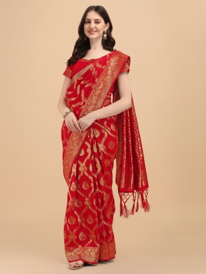 Divastri Paisley, Woven Banarasi Silk Blend, Jacquard Saree(Red)
