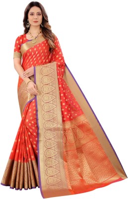 PromiseCreation Woven Banarasi Art Silk Saree(Orange)