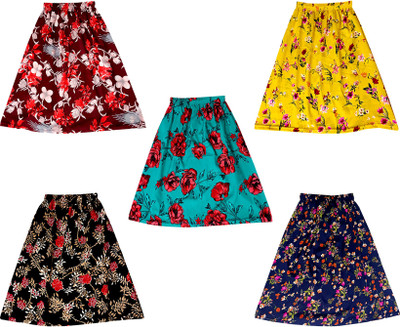 KAVYA Floral Print Girls Straight Multicolor Skirt