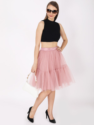 Jakanary Solid Women Flared Pink Skirt