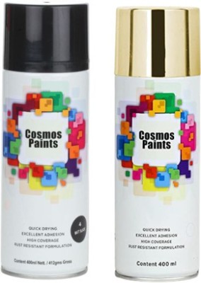 Cosmos Paints Matt Black and Gold Spray Paints Combo Pack (400ML Pack of 2) Multicolor Spray Paint 800 ml(Pack of 2)