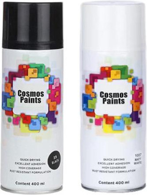 Cosmos Paints Gloss Black and Matt White Spray Paints Combo Pack (400ML Pack of 2) Multicolor Spray Paint 800 ml(Pack of 2)