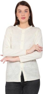 HITTIKA Self Design Round Neck Casual Women White Sweater