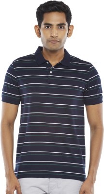 Byford by Pantaloons Striped Men Polo Neck Blue T-Shirt