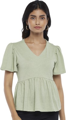 Honey By Pantaloons Casual Solid Women Green Top