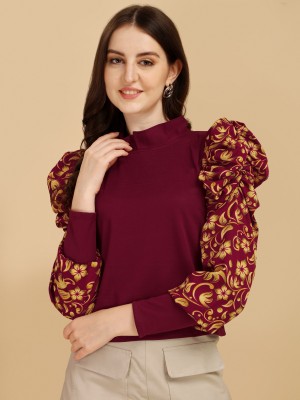 DL Fashion Casual Printed Women Maroon Top