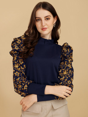 DL Fashion Party Floral Print Women Blue Top