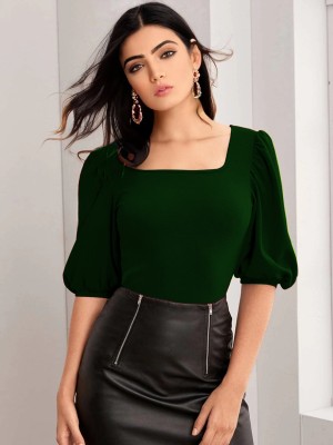 Istyle Can Casual Solid Women Green Top