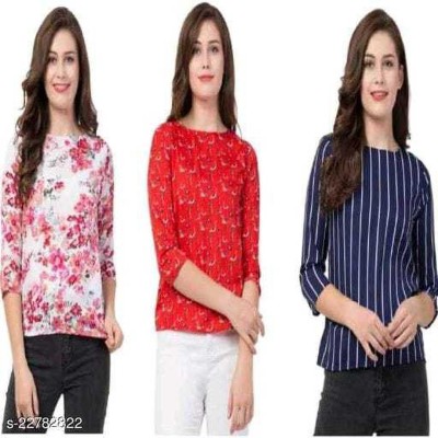 Wiser Casual Floral Print Women Red, White, Blue Top