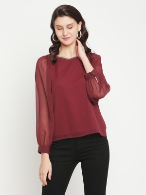 MADAME Casual Solid Women Maroon Top