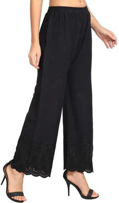 AMFABRICS Flared Women Black Trousers