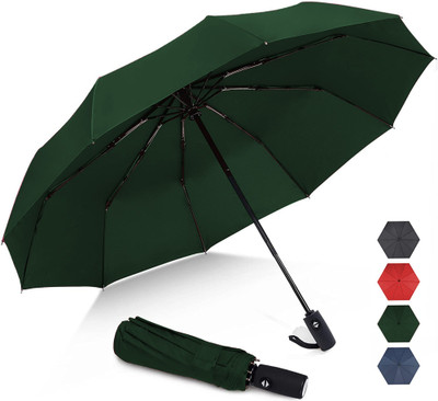 Cairoman 3 Fold Fully Automatic Rain UV Protection Portable Foldable Tiny Travel Folding Umbrella(Green)
