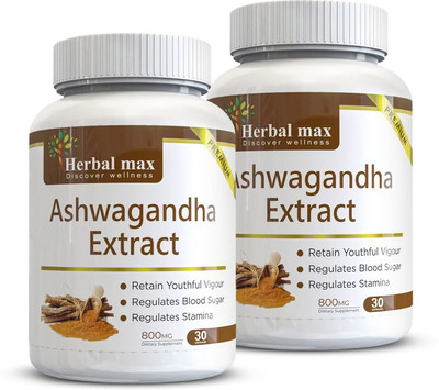 Herbal max Ashwagandha Withania Somnifera Extract for Overall Wellness - 30 Caps (Pack Of 2)(2 x 30 No)