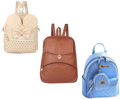 QUASHIMI COLLECTION BP-5-crm-2in1+brwn-psh-lck+sky-blu-kachua-pittu-cmbo 6 L Backpack(White, Brown, Blue)