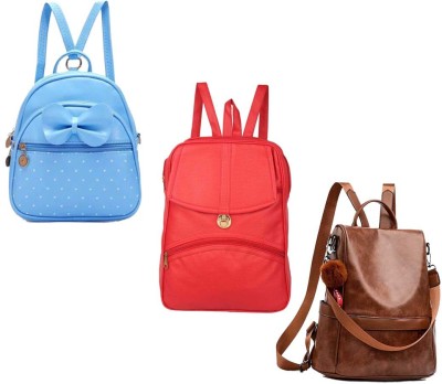 QUASHIMI COLLECTION BP-4-sky-blu-2in1+red-psh-lck+brwn-lattu-pittu-cmbo 6 L Backpack(Blue, Red, Brown)