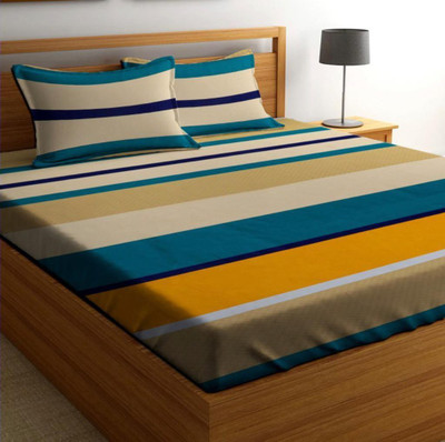 Apala 210 TC Microfiber Double 3D Printed Flat Bedsheet(Pack of 1, Yellow)
