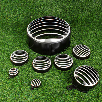 MACH7 DIAMOND GRILL COMPLETE SET FOR ROYAL ENFIELD CLASSIC MADE IN INDIA Bike Headlight Grill(Silver, Black)