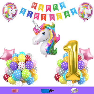 Shopperskart 1st Happy Birthday Unicorn theme balloons Combo for one year kids(Set of 59)