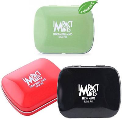 Impact Mints Sugar Free Combo Pack- 3 X 14G Each Honey Melon, Strawberry, Fresh Mints Mouth Freshener