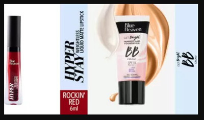 BLUE HEAVEN COMBO OF Get Foundation BB Cream 30 gm & Matte Lipcolor, Rockin' Red-01, 6 ml Foundation(2 Items in the set)