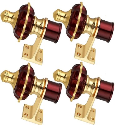 GHAR DWAR Maroon, Gold Curtain Hooks, Curtain Knobs, Rod Rail Bracket Metal(Pack of 4)