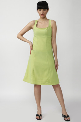 FOREVER 21 Women A-line Green Midi/Calf Length Dress
