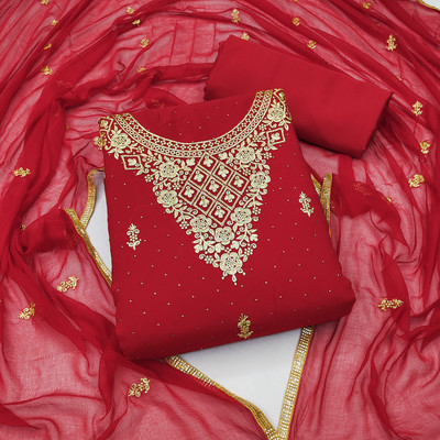 TRYSTON Georgette Embroidered Salwar Suit Material