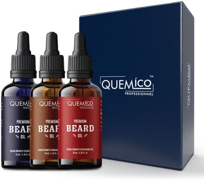 Quemico Professionnel Beard Growth Oil, Combo Gift Box [Almond+Sandalwood+Cedarwood] | 35ml Each Hair Oil(105 ml)