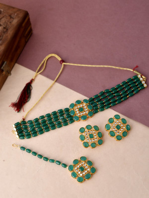 Silvermerc Designs Brass Gold-plated Green Jewellery Set(Pack of 1)
