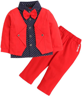 kanha creation Dungaree For Baby Boys & Baby Girls Party Polka Print Cotton Blend(Red, Pack of 1)