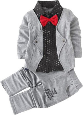 freyu Boys Festive & Party Blazer, Shirt and Trouser Set(Grey Pack of 1)
