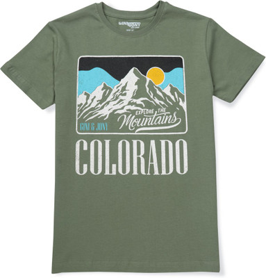 GINI & JONY Boys Printed Cotton Blend Regular T Shirt(Green, Pack of 1)