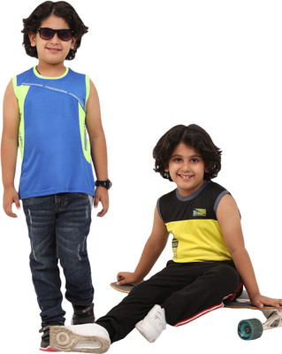 FTX Boys Colorblock Polyester Regular T Shirt(Multicolor, Pack of 2)