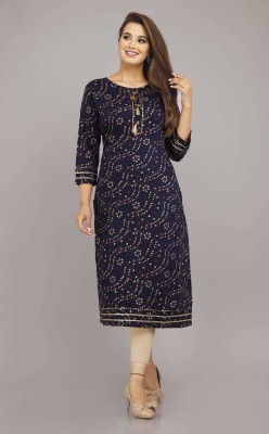 printing hub Women Printed A-line Kurta(Dark Blue)