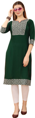 TRENDZ CODE Women Embroidered Straight Kurta(Dark Green)