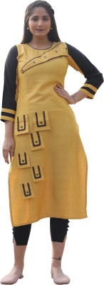 DKC VRAJBHUMI SURAT Women Self Design A-line Kurta(Yellow)